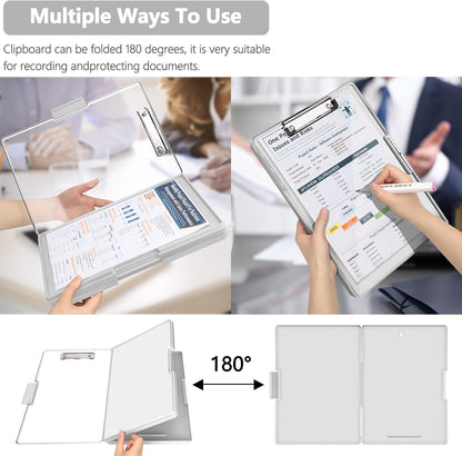 SFLHHDM Clipboard with Storage,Heavy Duty Clip Boards 8.5x11 with 2 Storage Case,Clear Visible Panel Storage Clipboards,Side Opening Nursing Clipboard Folder for Office Supplies-Light Purple