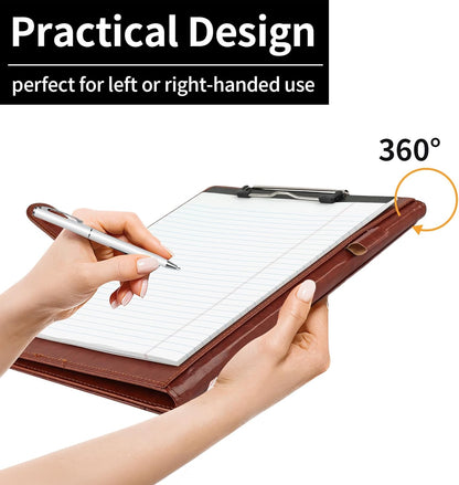 Professional Padfolio with Clipboard, Faux Leather Portfolio Folder Binder, Legal Pad Holder for A4 Letter Size Notepad, Resume, Writing Pad, Ideal Organizer for Business Office Conference, Black