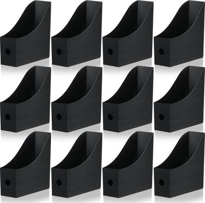 Geyee 12 Pack Magazine File Holder Plastic Desk Organizer Magazine Holder Storage Heavy Duty File Boxes for Home Storage and Office Organization(Black)