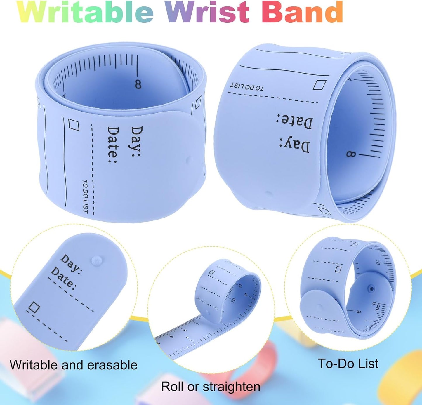 uxcell 2Pcs Writable Wrist Band, 9.45" x 1.18" Waterproof Slap Bracelet Reusable Writable Erasable to Do List Silicone Memo Wrist Bands for Planner Reminder (White)