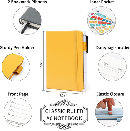 feela 3 Pack Pocket Notebook Journals with 3 Black Pens, A6 Mini Cute Small Journal Notebook Bulk Hardcover College Ruled Notepad with Pen Holder for Office School Supplies, 3.5”x 5.5”, Gray