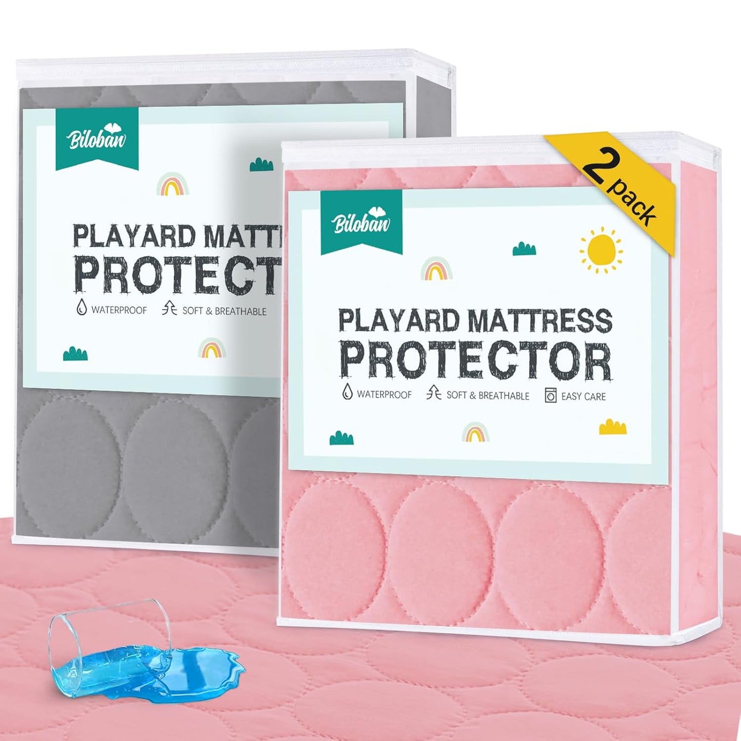 Crib Mattress Protector Sheets Waterproof 2 Pack, Quilted Crib Mattress Pad Cover Fitted Fits for Toddler Bed Mattress, White, 52” x 28”