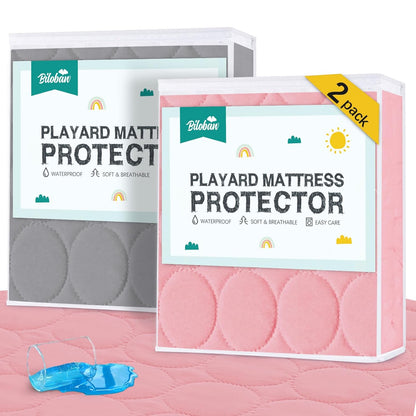 Crib Mattress Protector Sheets Waterproof 2 Pack, Quilted Crib Mattress Pad Cover Fitted Fits for Toddler Bed Mattress, White, 52” x 28”