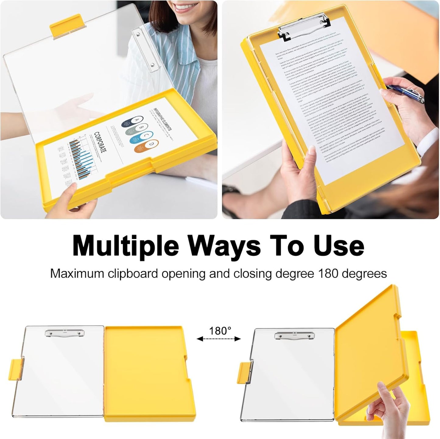 Piasoenc Clipboard with Storage, 8.5 x 11 Clip Boards with 2 Storage Case and A4 Paper Folder, Clear Dry Erase Top Panel, Heavy Duty Plastic, Folio & Side Opening, for Nurses, Teachers, Lawers,Black