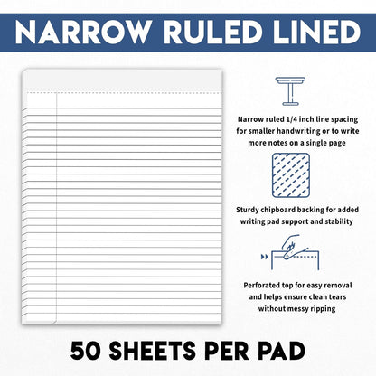Legal Notepads 8.5 x 11, Perforated Wide Ruled Writing Pad, White Note Pads 8.5 x 11 In Notepads White Lined Paper 50 Sheets Per Writing Pad, Made in the USA ((1 Pack))
