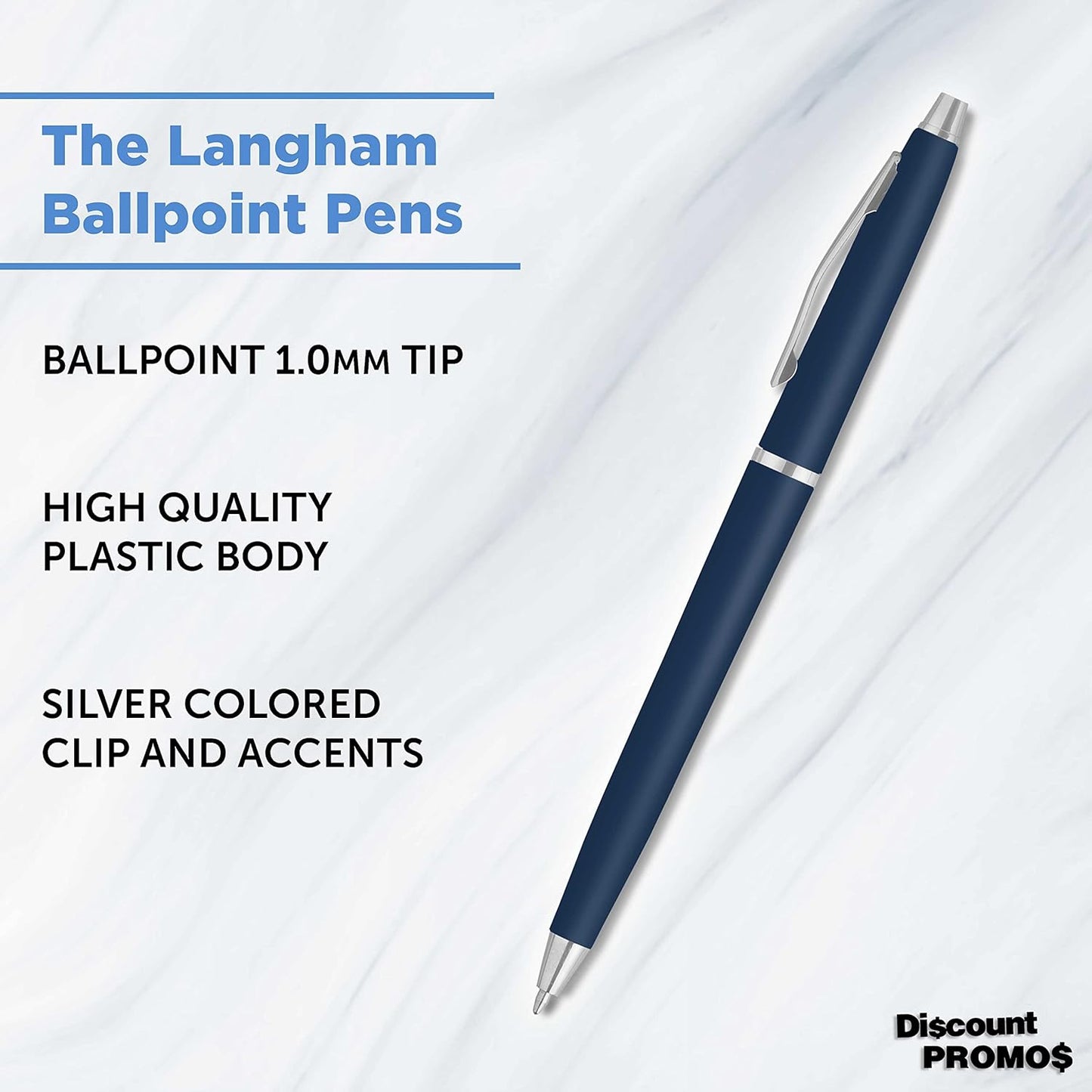 Personalized Langham Ballpoint Pens, Set of 10/50/100 by DISCOUNT PROMOS - Black Ink, Great for Office, Business, Tradeshows - Black