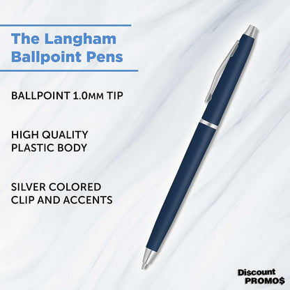 Personalized Langham Ballpoint Pens, Set of 10/50/100 by DISCOUNT PROMOS - Black Ink, Great for Office, Business, Tradeshows - Black