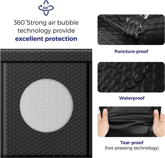 Fuxury Bubble Mailers 10.5x16 Inch 40 Pack Self Seal Padded Envelopes Waterproof Mailing Envelopes Bubble Padded Cushioning Padded Mailers Bubble Bags for Packaging Small Business Large #5 Black
