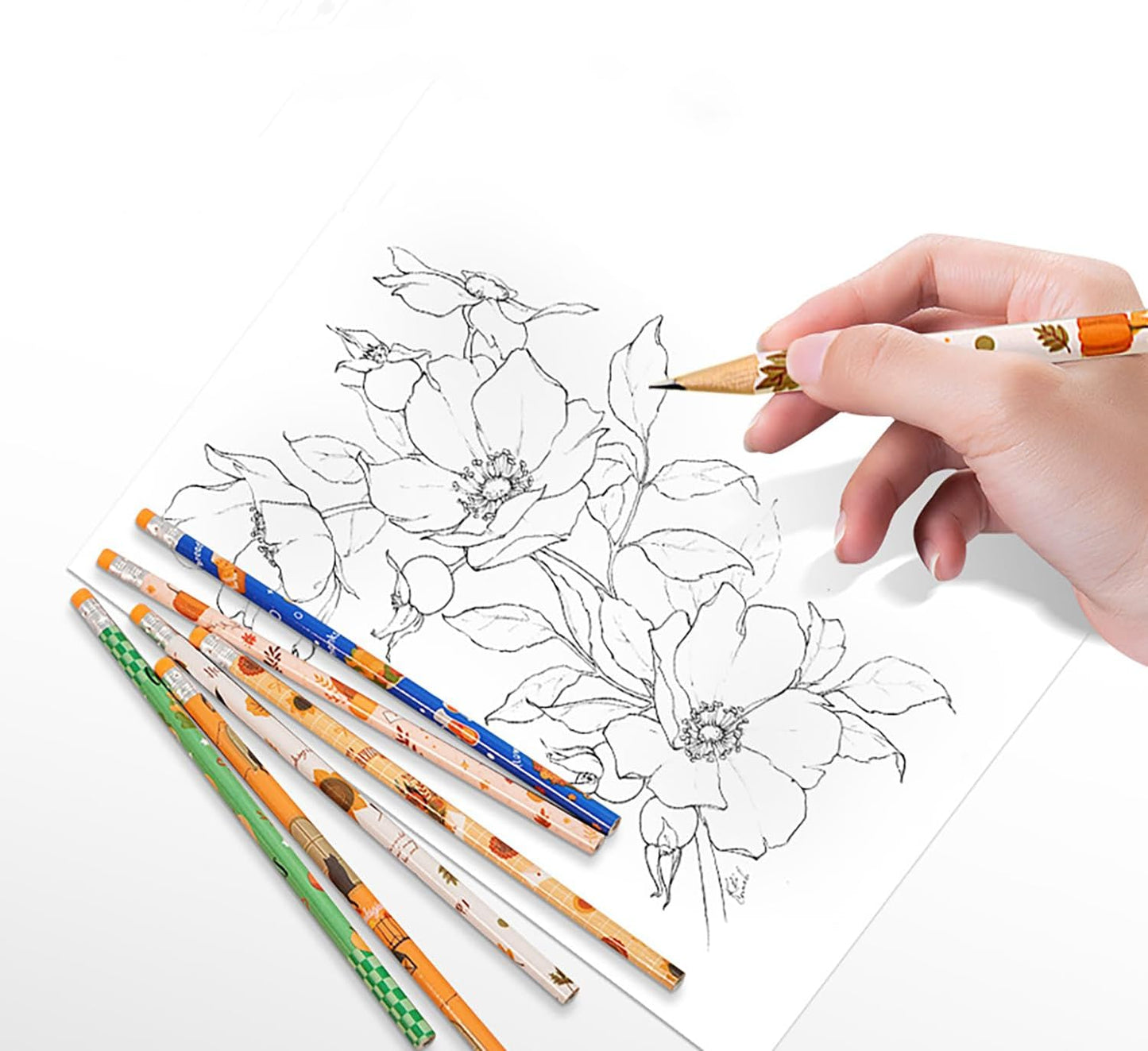 48 pcs Flowers Pencils with Eraser Wood Pencils Bulk for Writing and Drawing (Flowers, 48)