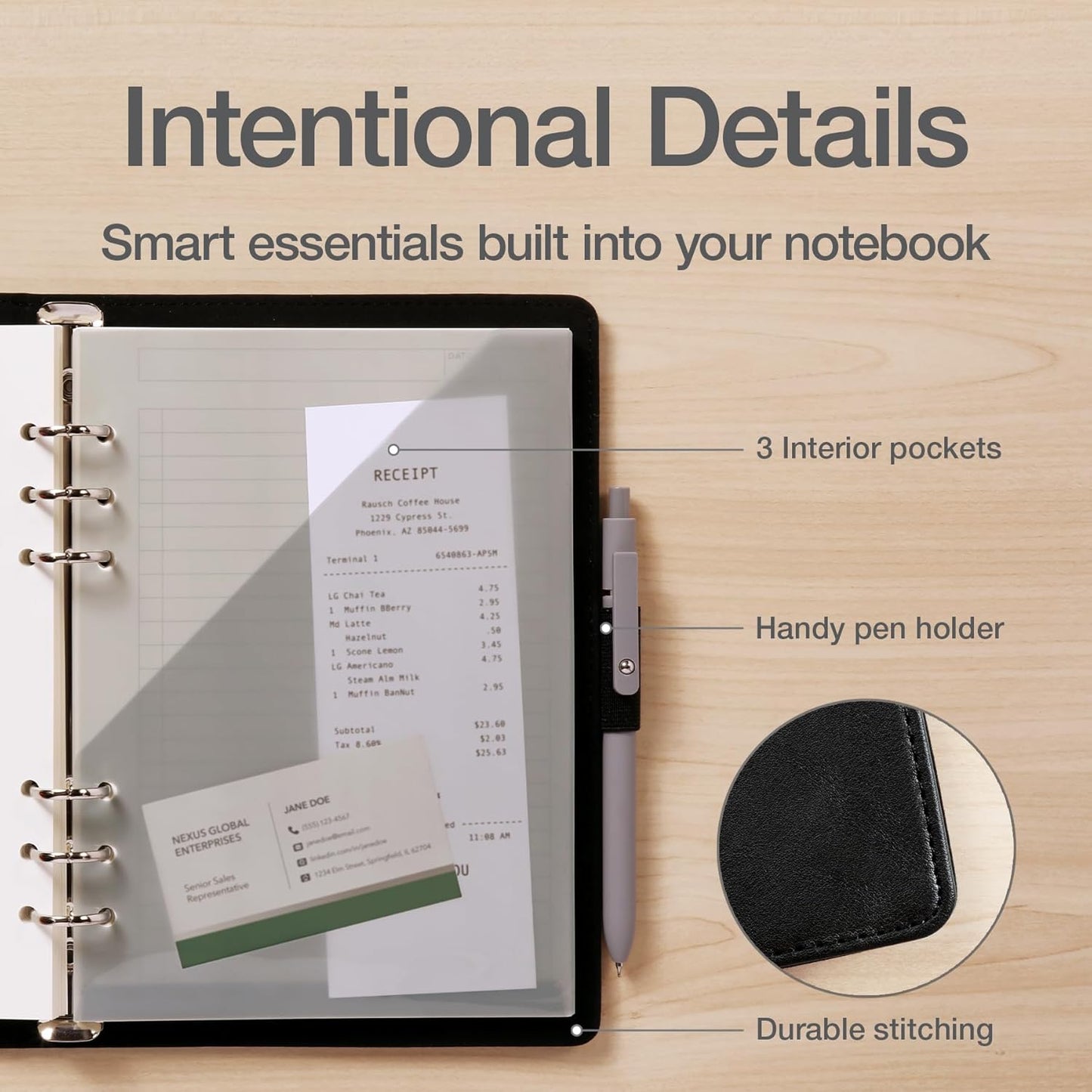 Oxford 6-Ring Professional Notebook, 7 x 9 Inch, Refillable Notebook, Writing Journal, Ivory Paper, 100 Sheets, Blush Pink Faux Leather Cover (90005)