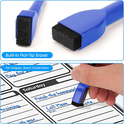 maxtek Magnetic Black Dry Erase Markers, 6 Count Fine Tip Whiteboard Markers with Eraser, Thin Markers Low Odor for Classroom, Office, Home