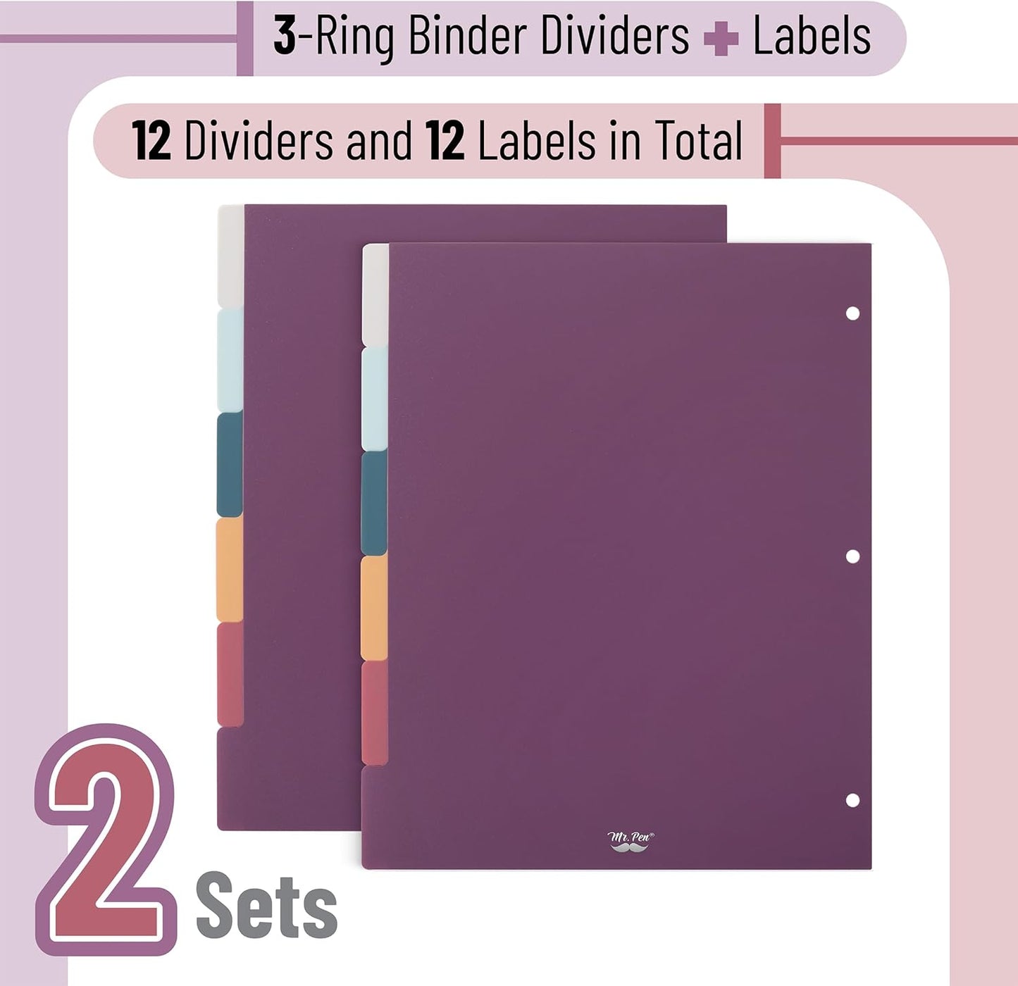 Mr. Pen- Binder Dividers, 6 Tab Dividers, Pack of 2 Sets (12 Dividers Total), Dividers