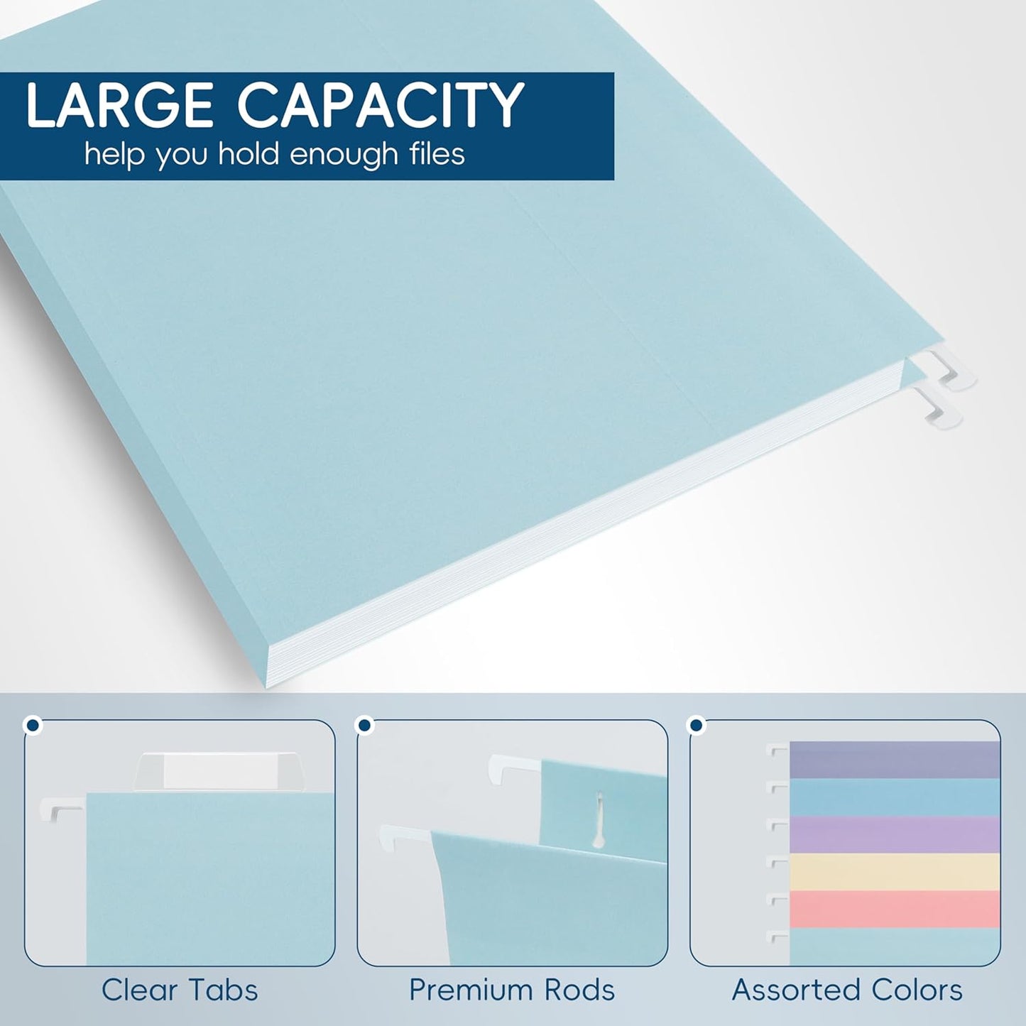 Blue Hanging File Folders,25 Pack Letter Size File Folders with 1/5-cut Tabs,Office Essentials for Filing Cabinet & Desk Storage