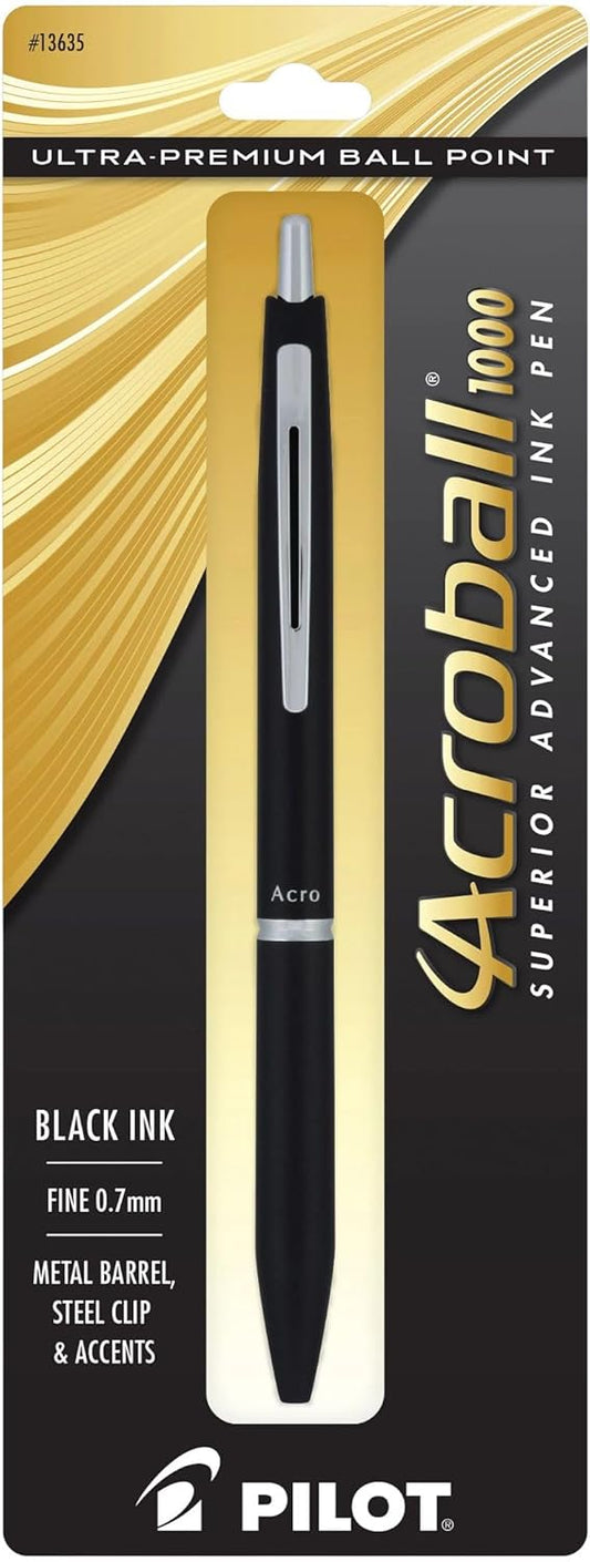 PILOT Acroball 1000 Ultra-Premium Refillable & Retractable Ball Point Pen, Gold Barrel, Fine Point, Black Ink, Single Pen (13662).