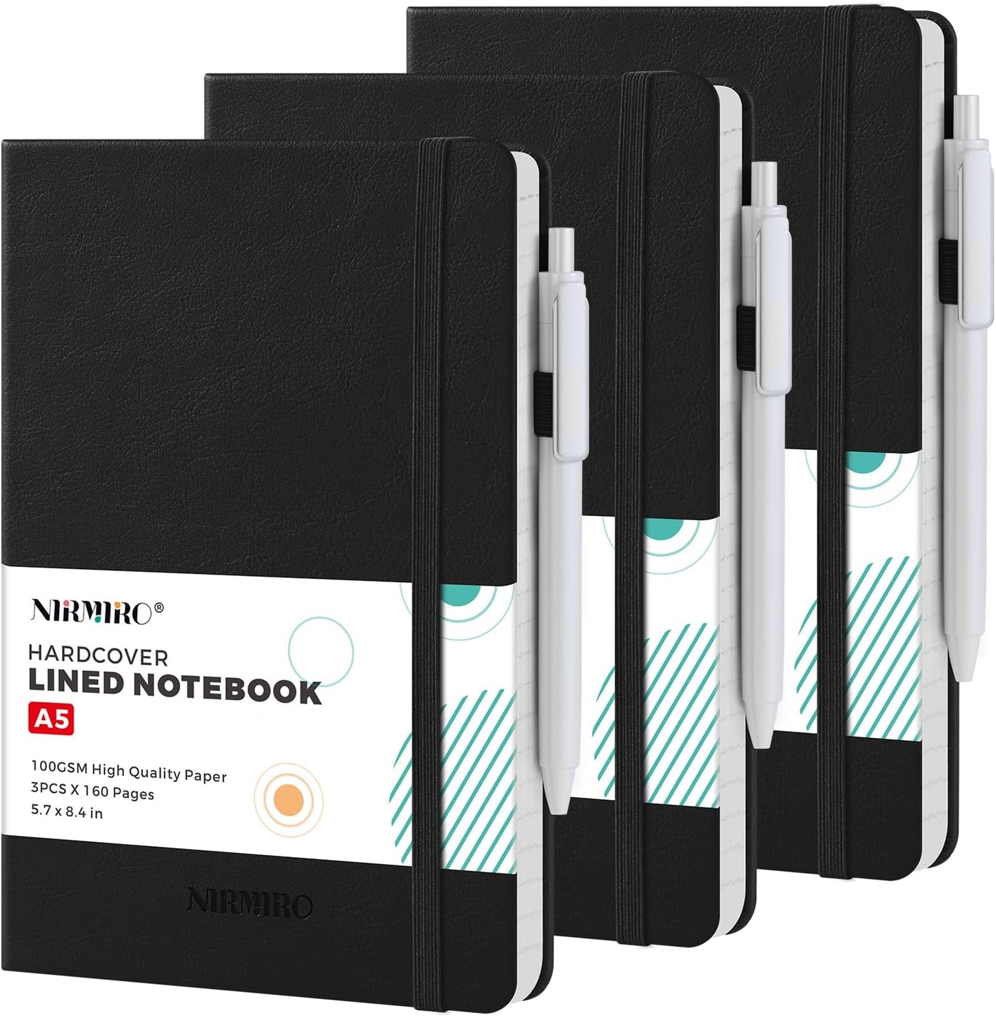 NIRMIRO Small Notebook Journals, 3 Pack Mini Pocket Note pads for Men & Women Writing, A6 Small Leather Notepad 3.7" x 5.7" with Pen, Black, Red, Green