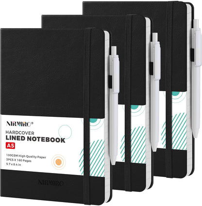 NIRMIRO Small Notebook Journals, 3 Pack Mini Pocket Note pads for Men & Women Writing, A6 Small Leather Notepad 3.7" x 5.7" with Pen, Black, Red, Green
