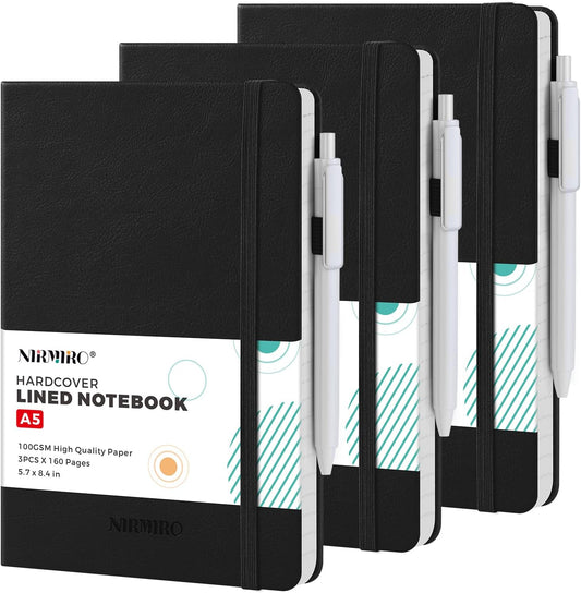 NIRMIRO Small Notebook Journals, 3 Pack Mini Pocket Note pads for Men & Women Writing, A6 Small Leather Notepad 3.7" x 5.7" with Pen, Black, Red, Green