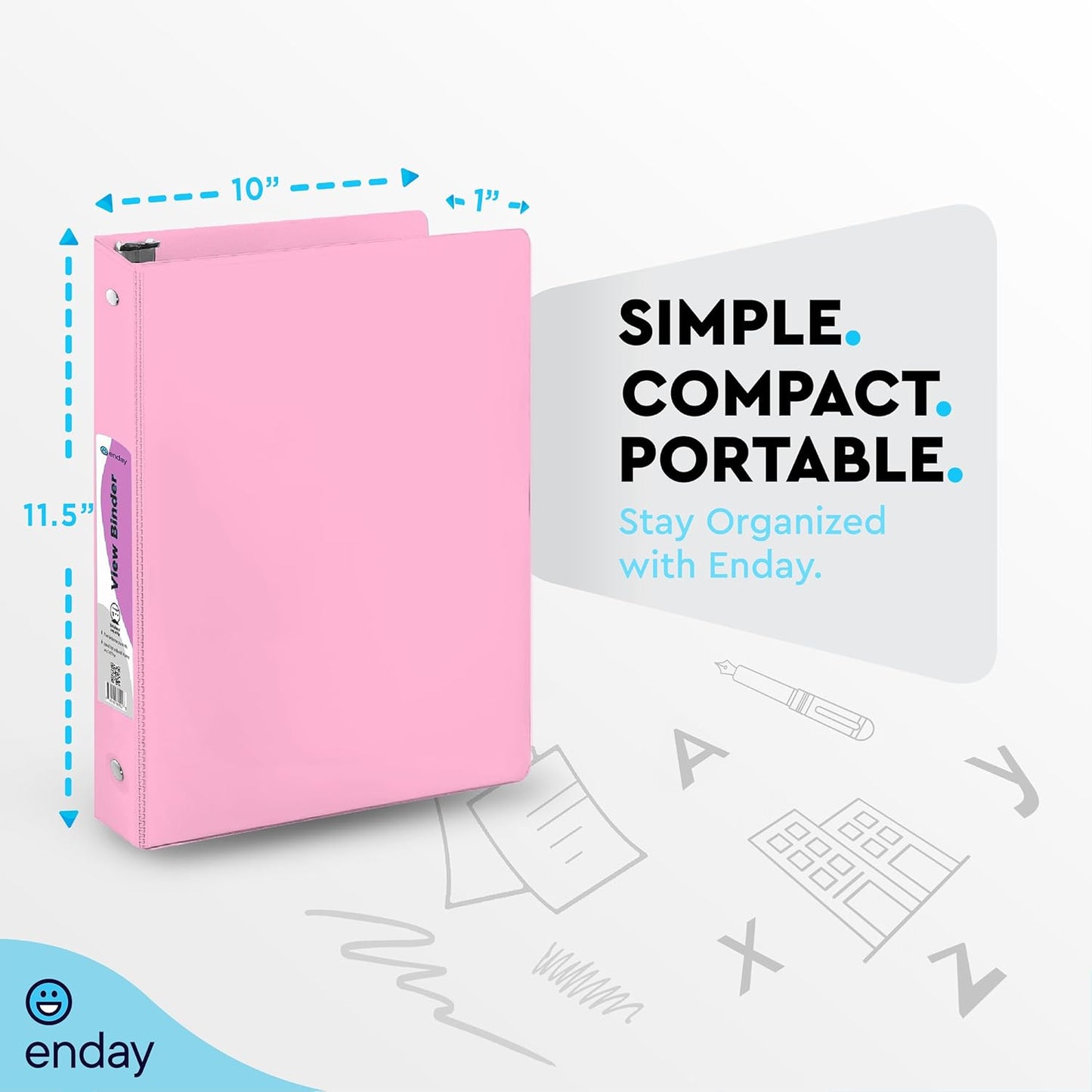 Enday 1.5 Inch Binder, Green - 1.5 Inch 3 Ring Binder, Round Ring Pastel with Clear View Cover for Letter Size 8.5 x 11'' Paper & 2 Inside Pockets, Ideal for School Supplies, Office, and Home