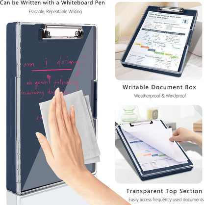 SFLHHDM Clipboard with Storage,Heavy Duty Clip Boards 8.5x11 with 2 Storage Case,Clear Visible Panel Storage Clipboards,Side Opening Nursing Clipboard Folder for Office Supplies-Light Purple