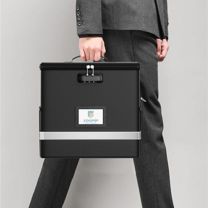 Fireproof File Box with Lock, Document Box Storage Organizer, Suitable for Hanging File Folders in Letter Size, Collapsible File Box, Reflective Strip for Fast Find (12.2"*6"*10.2, Black)