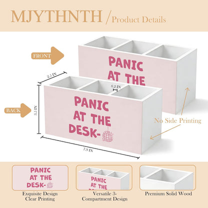 Don't Overthink It Inspirational Pencil Pen Holder for Desk, Pink Positive Affirmations Wooden Box Sign Pen Holder Organizer for Home Office School Desk Accessories