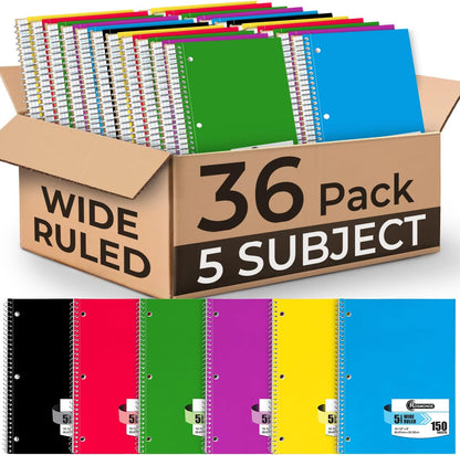 Rosmonde Spiral Notebooks, 24 Pack, 1 Subject Notebook, Wide Ruled, 70 Sheets, 8 x 10-1/2", 3 Hole Punched, School Supplies, Bulk Single Subject Spiral Notebook Bulk, Assorted Colors Pack of Notebooks