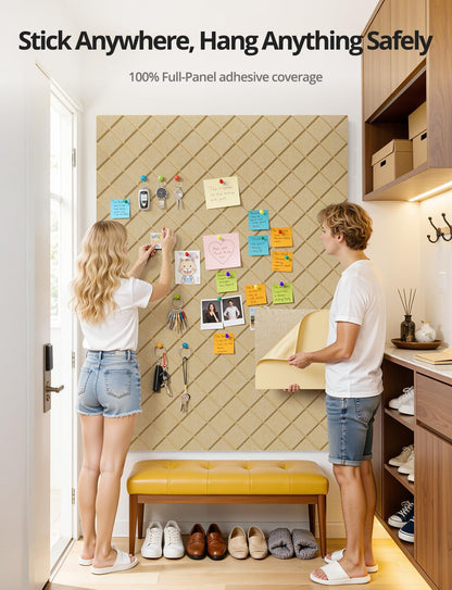 Kuchoow Bulletin Cork Board Large 47.2" x 35.4" Felt Notice Pinboard for Office Walls & Home, Self Adhesive 12 Pack Black Decorative Bulletin Mood Board Corkboard for for Bedroom, Display, Memo, Photo