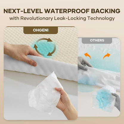 OhGeni 100% Waterproof Queen Size Mattress Protector,Soft Mattress Pad, Cooling Breathable Fitted Sheets,Washable Bed Cover,Non-Slip Deep Pocket,Noiseless for Bedroom