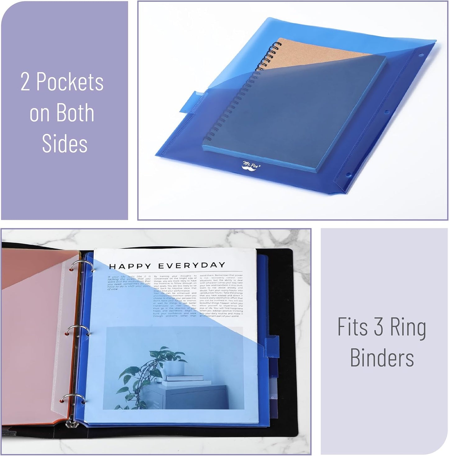Mr. Pen- Binder Dividers with Pockets and Tabs, 1 Set, 8 Tabs/Set, Colorful, 3 Ring Binder Dividers with Tabs and Pockets on Both Sides