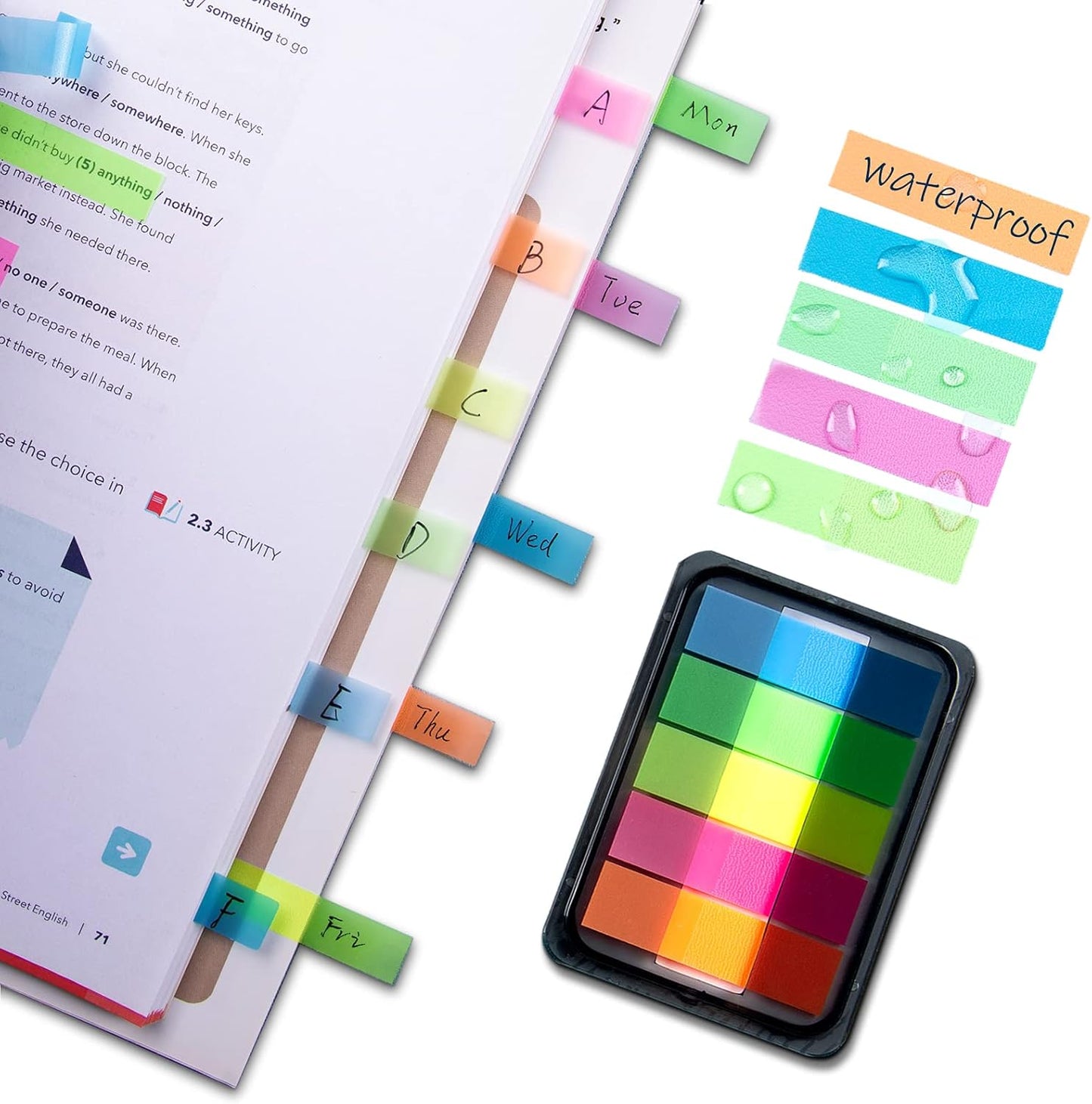 Golcellia Fluorescent Translucent Sticky Note Flags, 1200 Pcs Total, Pack of 10 Color Tabs, Arrow Index Tabs, Page Flag Markers