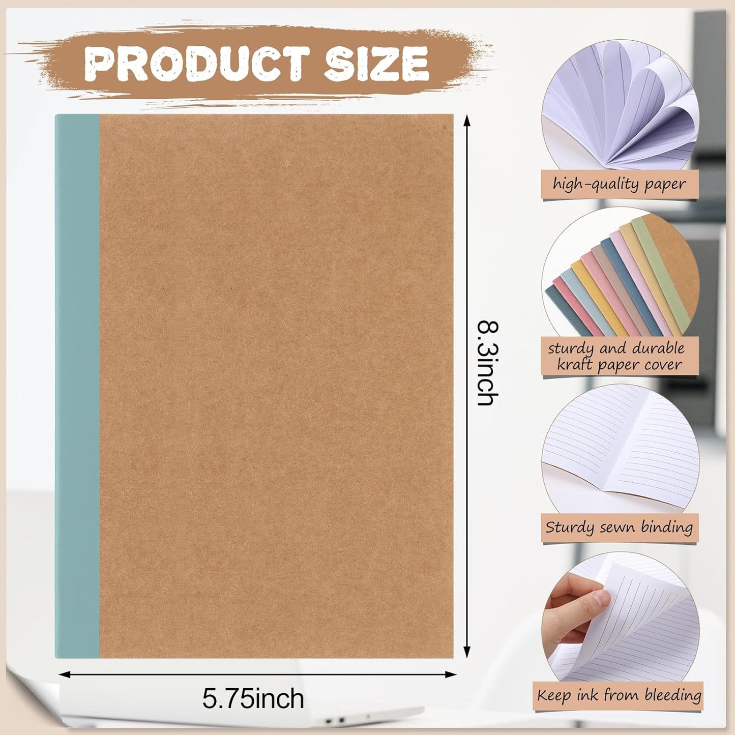 Harloon A5 Composition Notebook Journals 8 x 5.75 in College Ruled Kraft Notebooks with Rainbow Spines Small Lined Composition Book for Office Home(Bright Color,24 Pcs)