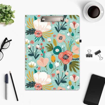 Hongri Clipboard Folio with Refillable Lined Notepad and Interior Storage Pocket for Students, Classroom, Office, Women, Man, Cute Custom Pattern, Size 12.8 x 9.2 in, Classic Flower