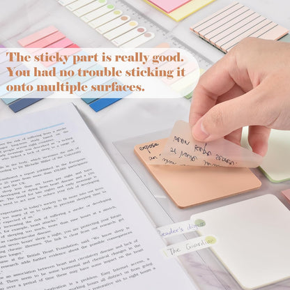 BAYTORY 700 Sheets Transparent Sticky Notes, Clear Waterproof 3 x 3 inch See Through Memo Pad, Self-Adhesive Translucent Writable Index Tabs for Annotating Books, Office & School Study Supplies