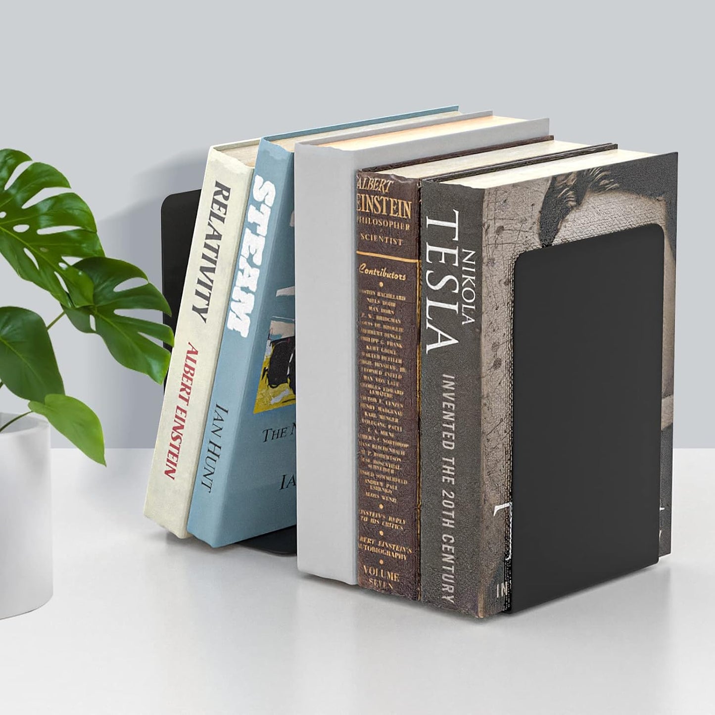 VFINE Bookends 3 Pairs, Black Metal Book Ends, Heavy Bookends for Shelves, Book Stopper for Heavy Books, Book Organizer for Home Office School Supplies
