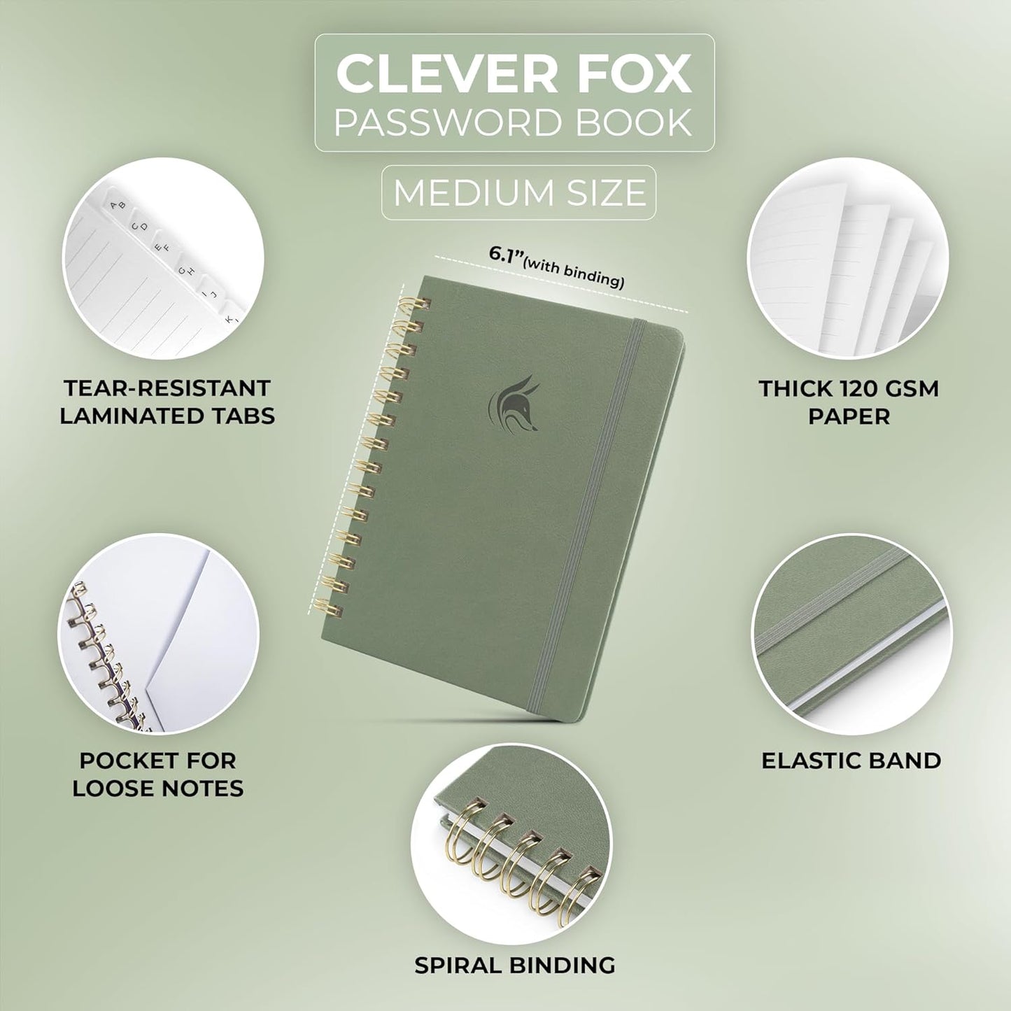 Clever Fox Password Book Spiral – Internet Address & Password Organizer with Laminated Alphabetical Tabs – Password Keeper Journal – Hardcover, Medium Size, 6.1x7.7” (Mystic Blue)