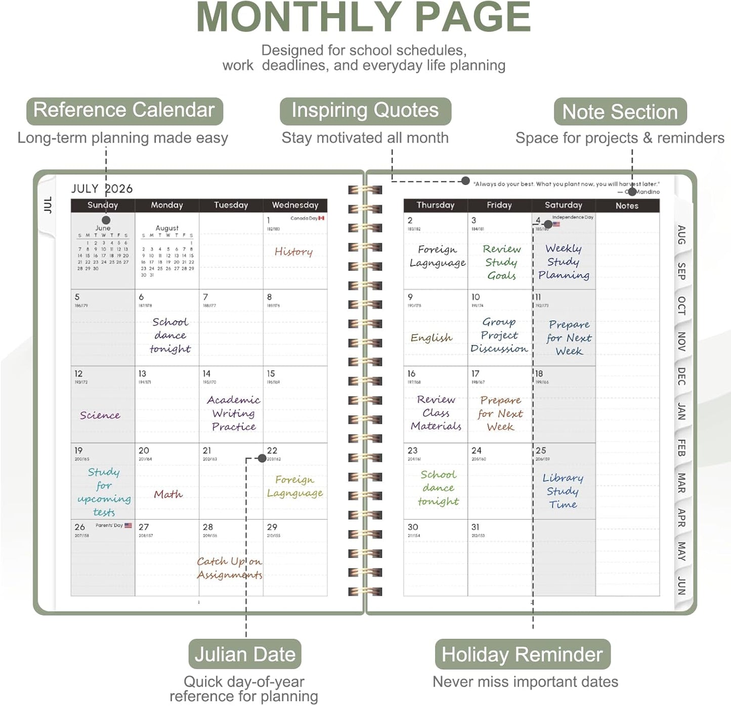 Planner 2026-2027, Weekly and Monthly Academic Year Calendar Planner, July 2026 - June 2027, Daily Agenda Book for Office School Supplies, A5(6.3'' x 8.5'')