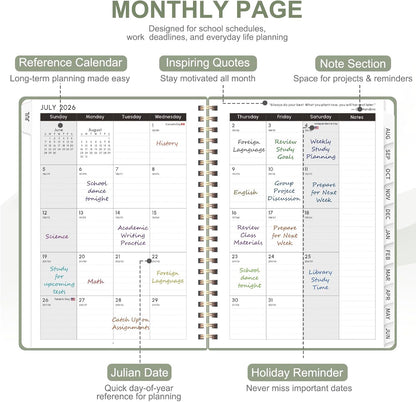 Planner 2026-2027, Weekly and Monthly Academic Year Calendar Planner, July 2026 - June 2027, Daily Agenda Book for Office School Supplies, A5(6.3'' x 8.5'')
