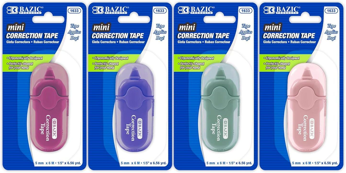 BAZIC Products Correction Tape 5 mm x 236", Mini Instant Corrections, Easy to Use Applicator Tapes Roller White Out for Office School & Home, 24-Pack