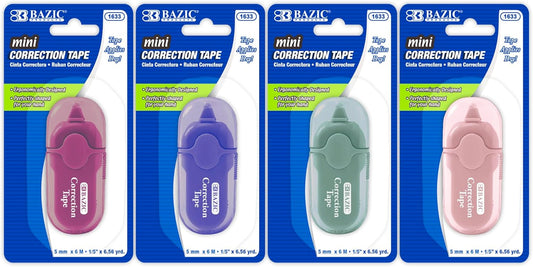 BAZIC Products Correction Tape 5 mm x 236", Mini Instant Corrections, Easy to Use Applicator Tapes Roller White Out for Office School & Home, 24-Pack