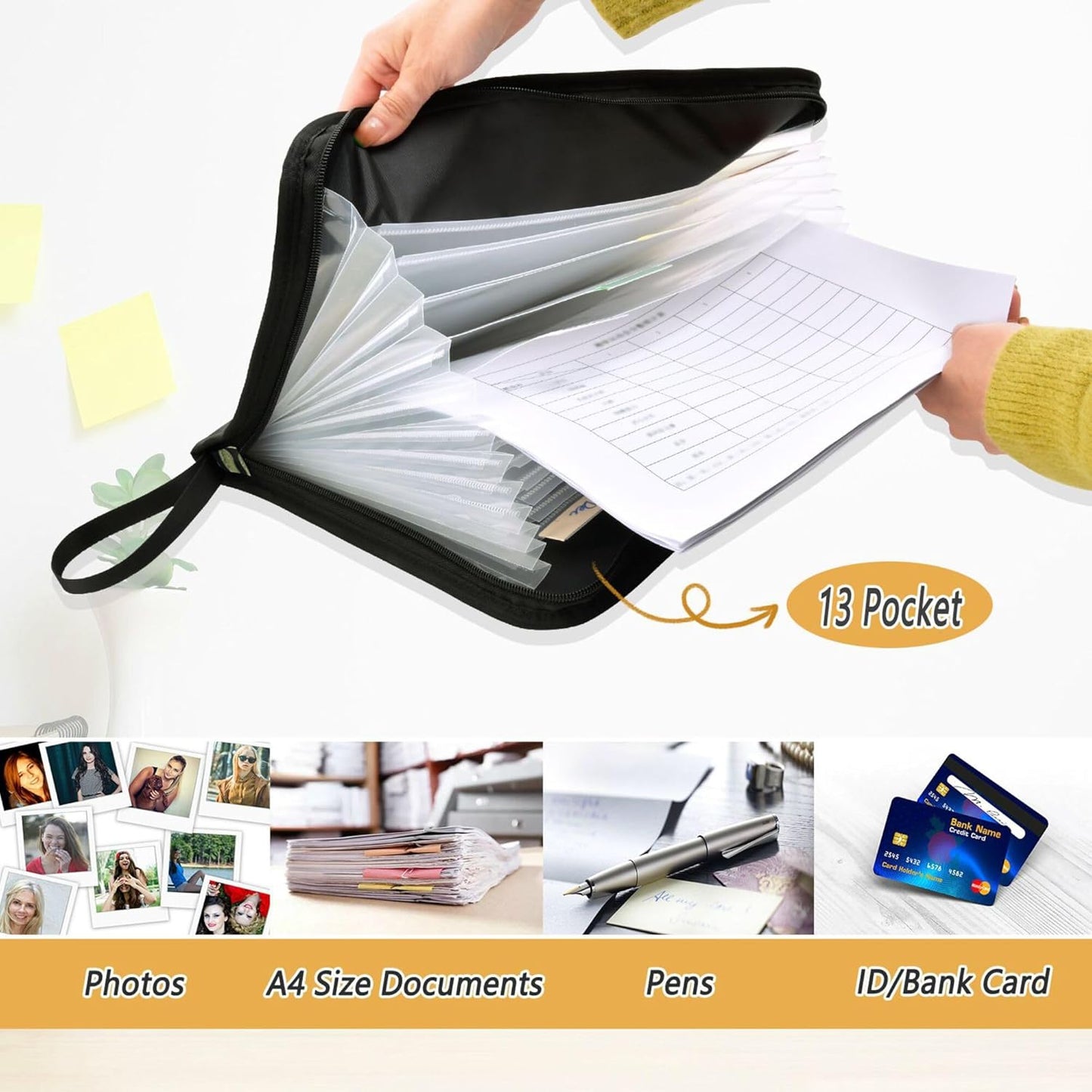 Mushroom Botanical Dragonflies Butterflies Expanding File Folder with Sticky Labels, 13 Pockets Accordion File Folder Document Organizer Expandable Zip File Folder with Zipper Closure