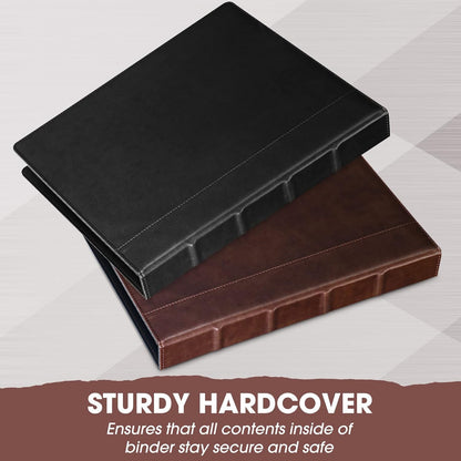 Yexiya 4 Pcs Vintage Hardback 3 Ring Binder Planner Portfolio Leather Round Ring Binder Organizer Holds 200 Sheets with 2 Inner Pockets, 13 x 10 Inch(1 Inch,Black)