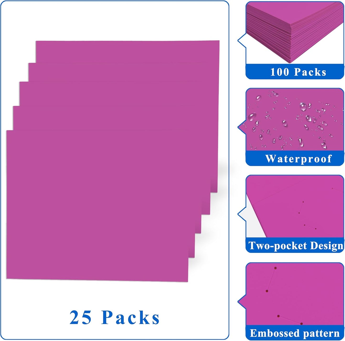 Zzrywuty 50 Packs Two Pocket File Folders with Business Card Slot,Textured Paper,Letter Size,Holds 100 Plus Sheets for School,Office,Business,Royal Blue