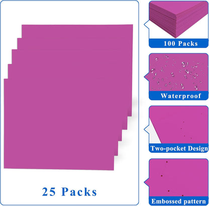 Zzrywuty 50 Packs Two Pocket File Folders with Business Card Slot,Textured Paper,Letter Size,Holds 100 Plus Sheets for School,Office,Business,Royal Blue