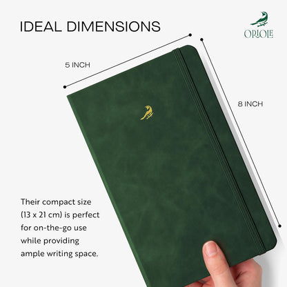 Oriole Vegan Leather Ruled Notebook - Chestnut Brown | 176 Pages of Thick Lined Paper | Soft Touch Hardcover Journal (5 x 8 in) with Gold Foil Bird Design & Luxury Gift Box
