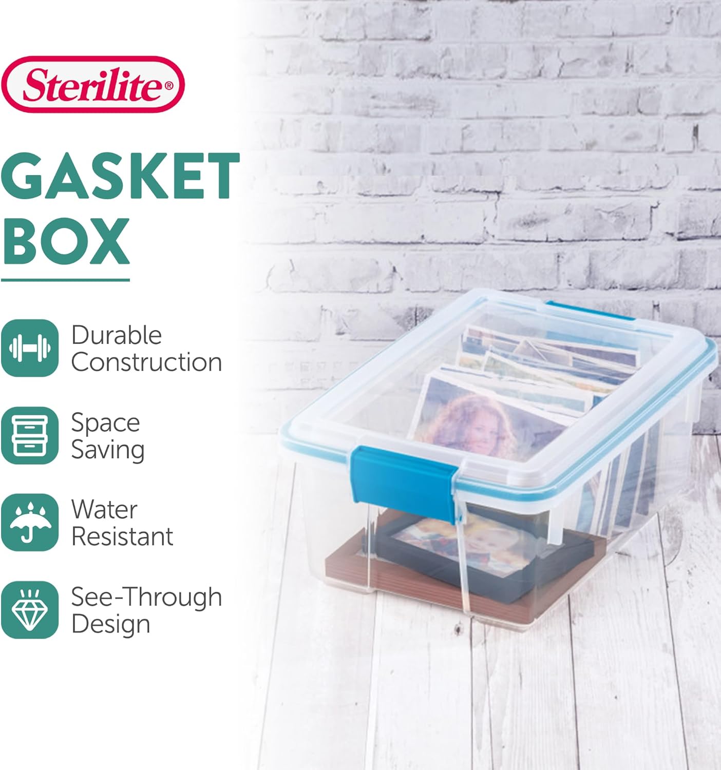 Sterilite 4-Pack Gasket Box, Weather-Resistant Storage Bins with Latching Lids, 32 Quart - Heavy-Duty Organizing Containers for Closet, Bathroom, and Office