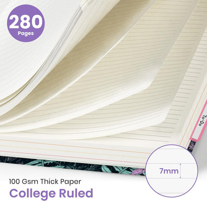 Large Lined Spiral Journal for Women Cute Hardcover 5 Subject Notebook for Work 8.5" x 11" with Removable Dividers & Tabs, College Ruled, 280 Pages Aesthetic Journal for Work, School & Note Taking, Garden of Whimsy
