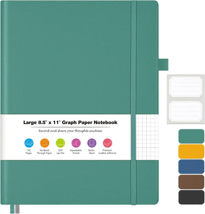 College Ruled Notebook, A4 Softcover Leather Notebook for Work, Lined Notebook Journal for Women, Men, 192 Thick Paper, Lay Flat, Large Notebook with 2 Pockets, Professional Business Notebook, Blue