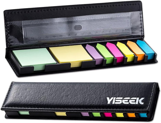 Sticky Notes Set with Ruler, 640PCS Colored Page Markers And Index Tabs, Mini Sticky Note Pads, Arrow Flags, Leather Organizer Case for Office School Book Tabs,YISEEK