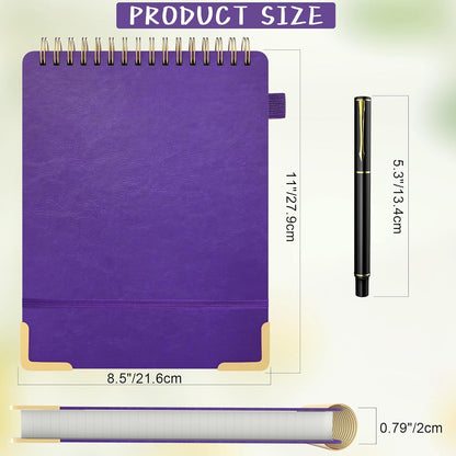 A5 Top Spiral Notebook, Large Leather Hardcover Top Bound Steno Pads, 240 Pages 100 gsm Thick Lined Paper Left Handed Notebook Journal for Work, School, Meeting Writing - Brown, 5.9" x 8.5"