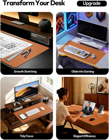 YSAGi Leather Desk Pad Protector, Large Mouse Pad, Non-Slip PU Leather Desk Blotter, Waterproof Writing Pad for Office and Home (31.5" x 15.8", Eggshell) - Colors A